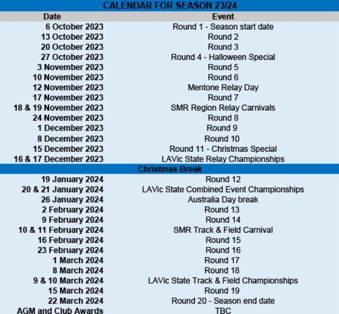 Calendar of events 23/24 season